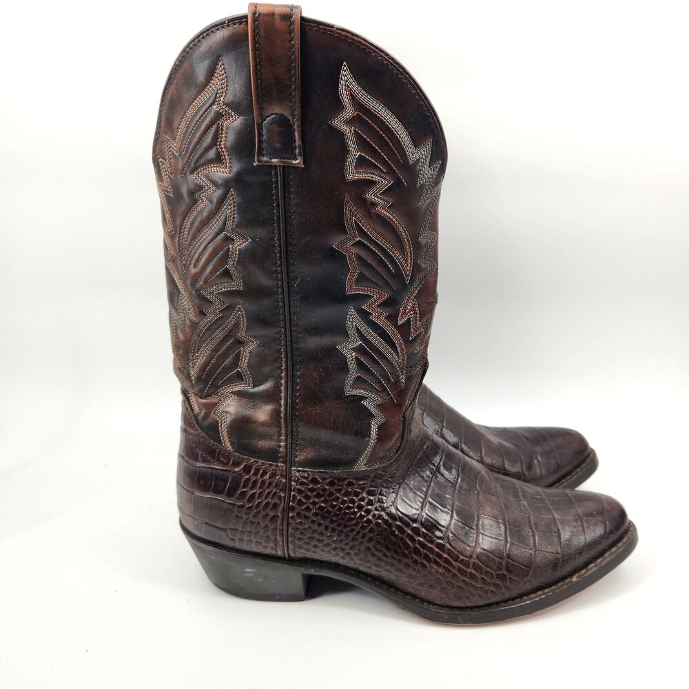 Laredo Boots Men's Size 10.5 EW Dark Brown Croco Print Western Cowboy 68053